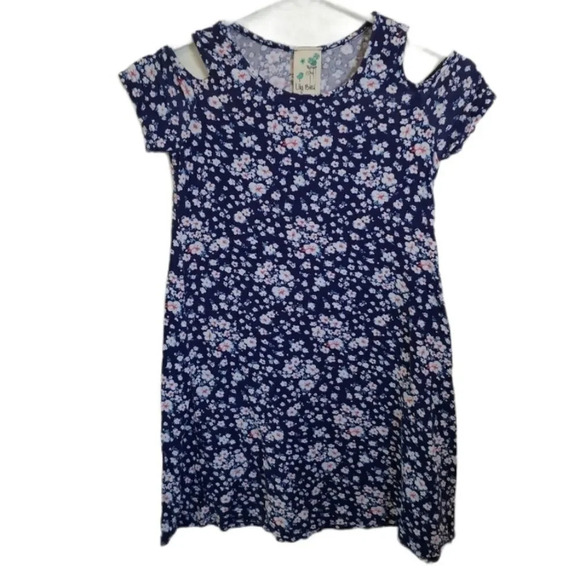 Lily Bleu Cold Shoulder Blue Flower Dress, 10 - Picture 1 of 6